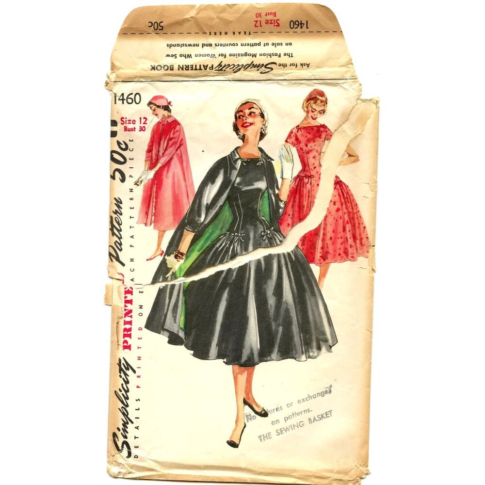 Vintage Simplicity Sewing Pattern 1460 For Dress & Coat Size 12 Bust 30 1950s